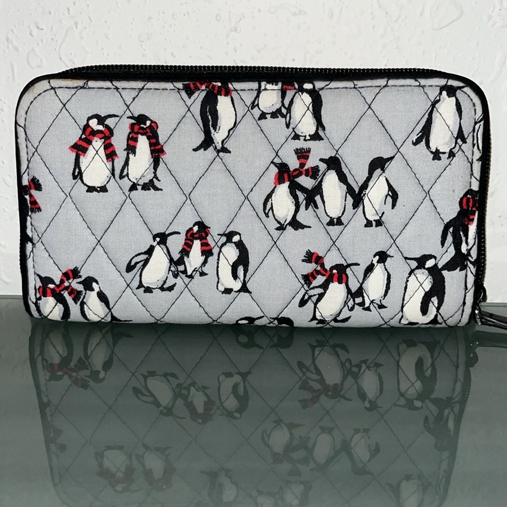 Vera Bradley Playful Penquin Zip Around Wallet Gray Black And Red